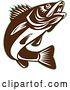 Vector Clip Art of Retro Brown and White Walleye Fish Jumping, with a Green Outline by Patrimonio