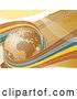 Vector Clip Art of Retro Brown, Blue and Yellow Waves Circling a Golden Disco Globe by Elaineitalia