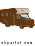 Vector Clip Art of Retro Brown Camper Van RV with an Orange Outline by Patrimonio