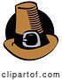 Vector Clip Art of Retro Brown Pilgrim Hat with a Buckle Around the Base, in Front of a Black Circle by Andy Nortnik