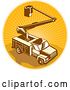 Vector Clip Art of Retro Bucket Truck over an Oval of Rays by Patrimonio
