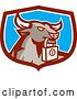 Vector Clip Art of Retro Bull with a Padlock in a Maroon White and Blue Shield by Patrimonio