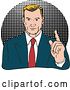 Vector Clip Art of Retro Business Man Holding up a Finger over Halftone by Patrimonio