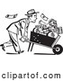 Vector Clip Art of Retro Businessman Pushing a Wheel Barrow of Cash to the Right by BestVector