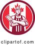 Vector Clip Art of Retro Butcher Holding a Cleaver in Folded Arms Inside a Canadian Flag Circle by Patrimonio