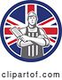 Vector Clip Art of Retro Butcher Holding a Cleaver in Folded Arms Inside a Union Jack Flag Circle by Patrimonio