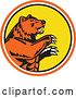 Vector Clip Art of Retro California Grizzly Bear Attacking in an Orange White Black and Yellow Circle by Patrimonio
