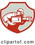 Vector Clip Art of Retro Cameraman Filming in a Red White and Taupe Shield by Patrimonio