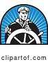 Vector Clip Art of Retro Captain and Helm over Blue Rays Logo by Patrimonio