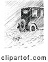 Vector Clip Art of Retro Car Passing a Homeless Dog in Rain or Snow by Prawny Vintage