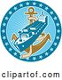 Vector Clip Art of Retro Cargo Ship and Anchor in a Blue Circle of Stars by Patrimonio