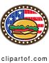 Vector Clip Art of Retro Cartoon American Cheeseburger in a Wood Textured American Flag Oval by Patrimonio