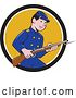 Vector Clip Art of Retro Cartoon American Civil War Union Army Soldier Holding a Rifle with Bayonet, Emerging from a Black White and Yellow Circle by Patrimonio