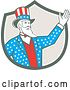 Vector Clip Art of Retro Cartoon American Uncle Sam Waving in a Shield by Patrimonio