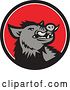 Vector Clip Art of Retro Cartoon Angry Gray Boar in a Black White and Red Circle by Patrimonio
