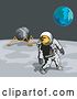 Vector Clip Art of Retro Cartoon Astronaut and Lunar Module on the Moon with Earth in the Distance by Patrimonio