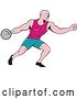 Vector Clip Art of Retro Cartoon Bald Male Athlete Throwing a Discus by Patrimonio