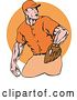 Vector Clip Art of Retro Cartoon Baseball Pitcher over an Orange Circle by Patrimonio
