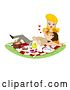 Vector Clip Art of Retro Cartoon Blond White Lady Feeding Her Guy a Strawberry As He Rests in Her Lap on a Picnic by BNP Design Studio