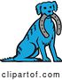 Vector Clip Art of Retro Cartoon Blue Dog Sitting with a Horseshoe in His Mouth by Patrimonio