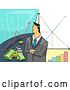 Vector Clip Art of Retro Cartoon Business Man with Stock Graphs and Financial Charts by BNP Design Studio