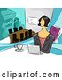 Vector Clip Art of Retro Cartoon Business Woman with a Laptop in an Office by BNP Design Studio