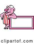 Vector Clip Art of Retro Cartoon Butcher Pig Leaning on a Blank Sign by Patrimonio