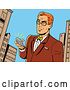 Vector Clip Art of Retro Cartoon Comic Styled Bespectacled Red Haired White Guy Holding a Ringing Smart Phone in a City by Clip Art Mascots