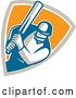 Vector Clip Art of Retro Cartoon Cricket Batsman Player in a Taupe White and Orange Shield by Patrimonio