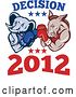 Vector Clip Art of Retro Cartoon Democratic Donkey and Republican Elephant Boxing with Decision 2012 Text by Patrimonio
