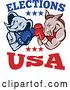Vector Clip Art of Retro Cartoon Democratic Donkey and Republican Elephant Boxing with Elections USA Text by Patrimonio