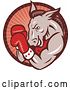 Vector Clip Art of Retro Cartoon Democratic Donkey Boxer in a Red Ray Circle by Patrimonio