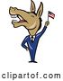 Vector Clip Art of Retro Cartoon Democratic Donkey in a Suit Waving an American Flag by Patrimonio