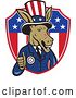Vector Clip Art of Retro Cartoon Democratic Party Donkey Uncle Sam Giving a Thumb up and Emerging from an American Shield by Patrimonio