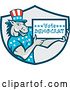 Vector Clip Art of Retro Cartoon Donkey Wearing a Top Hat and Holding a Vote Democrat Sign in a Shield by Patrimonio