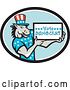 Vector Clip Art of Retro Cartoon Donkey Wearing a Top Hat and Holding a Vote Democrat Sign in an Oval by Patrimonio