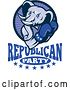 Vector Clip Art of Retro Cartoon Elephant Boxer in a Circle Above Republican Party Text by Patrimonio