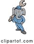 Vector Clip Art of Retro Cartoon Elephant Guy Mechanic Holding a Giant Spanner Wrench by Patrimonio