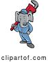 Vector Clip Art of Retro Cartoon Elephant Guy Plumber Holding a Giant Monkey Wrench by Patrimonio