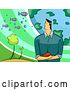 Vector Clip Art of Retro Cartoon Environmental Scientist Guy with the Earth Plants and Fish by BNP Design Studio