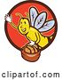 Vector Clip Art of Retro Cartoon Friendly Bee Flying with a Bread Basket in a Brown and Red Circle by Patrimonio