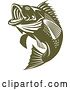 Vector Clip Art of Retro Cartoon Green Jumping Largemouth Bass Fish by Patrimonio