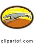 Vector Clip Art of Retro Cartoon Greyhound Dog Running in a Sunny Gray Brown and Yellow Oval by Patrimonio
