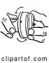 Vector Clip Art of Retro Cartoon Hands Winding a Novelty Hand Buzzer Prank Toy by Picsburg