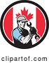 Vector Clip Art of Retro Cartoon Handy Guy or Mechanic Flexing and Holding a Spanner Wrench in a Canadian Flag Circle by Patrimonio
