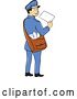 Vector Clip Art of Retro Cartoon Happy Mail Guy Holding an Envelope and Looking Back over His Shoulder by Patrimonio