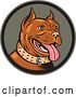 Vector Clip Art of Retro Cartoon Happy Woodcut Brown Pitbull Dog Panting in a Circle by Patrimonio
