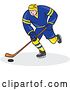 Vector Clip Art of Retro Cartoon Hockey Player in Blue and Yellow by Patrimonio
