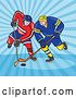 Vector Clip Art of Retro Cartoon Hockey Players over Blue Rays by Patrimonio