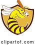 Vector Clip Art of Retro Cartoon Killer Bee Baseball Player Mascot Batting in a Bown White and Orange Shield by Patrimonio